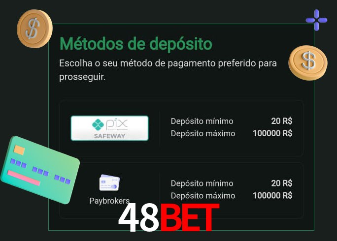 O cassino 48BET oferece uma grande variedade de métodos de pagamento
